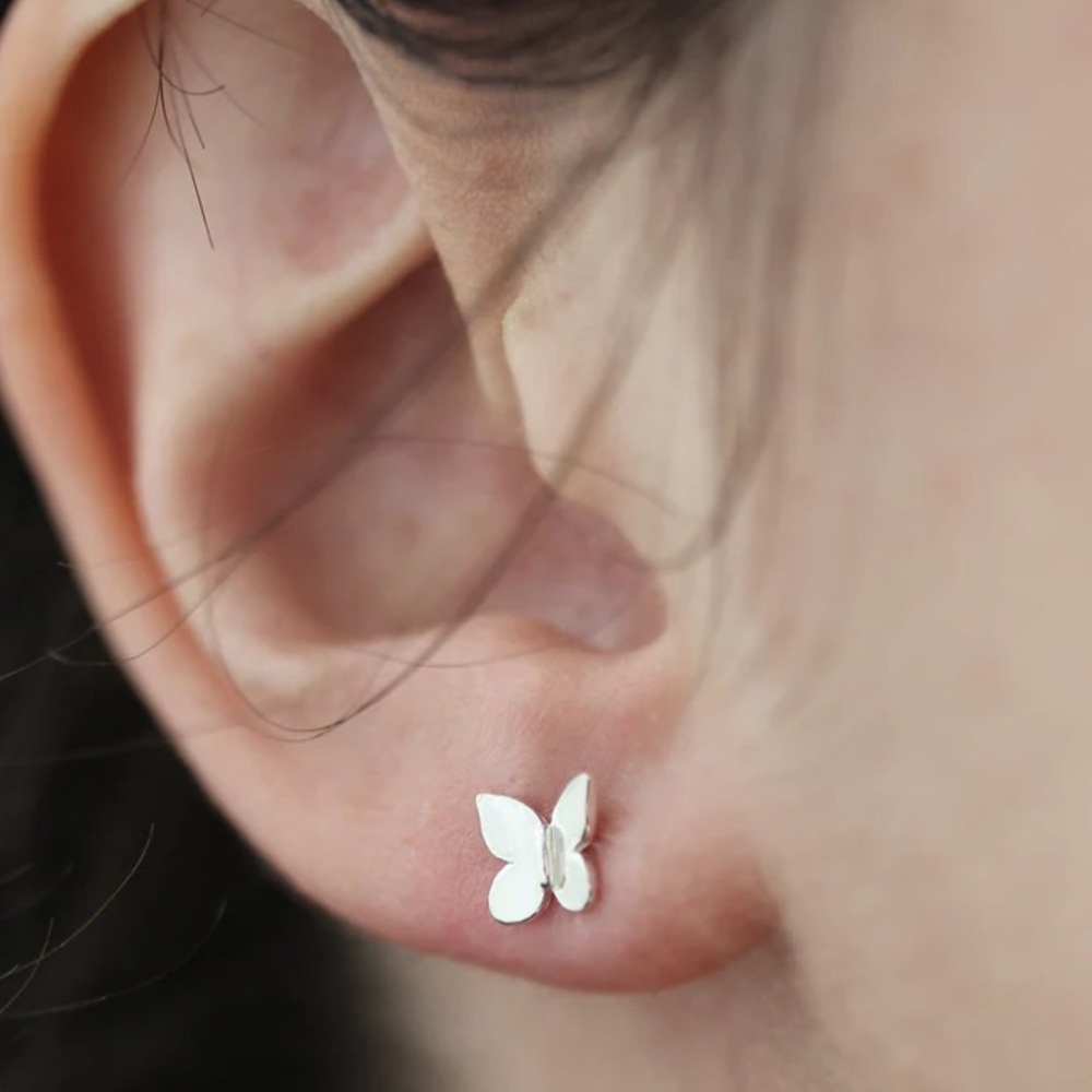 Le Cubicle butterfly sterling silver post stud earrings